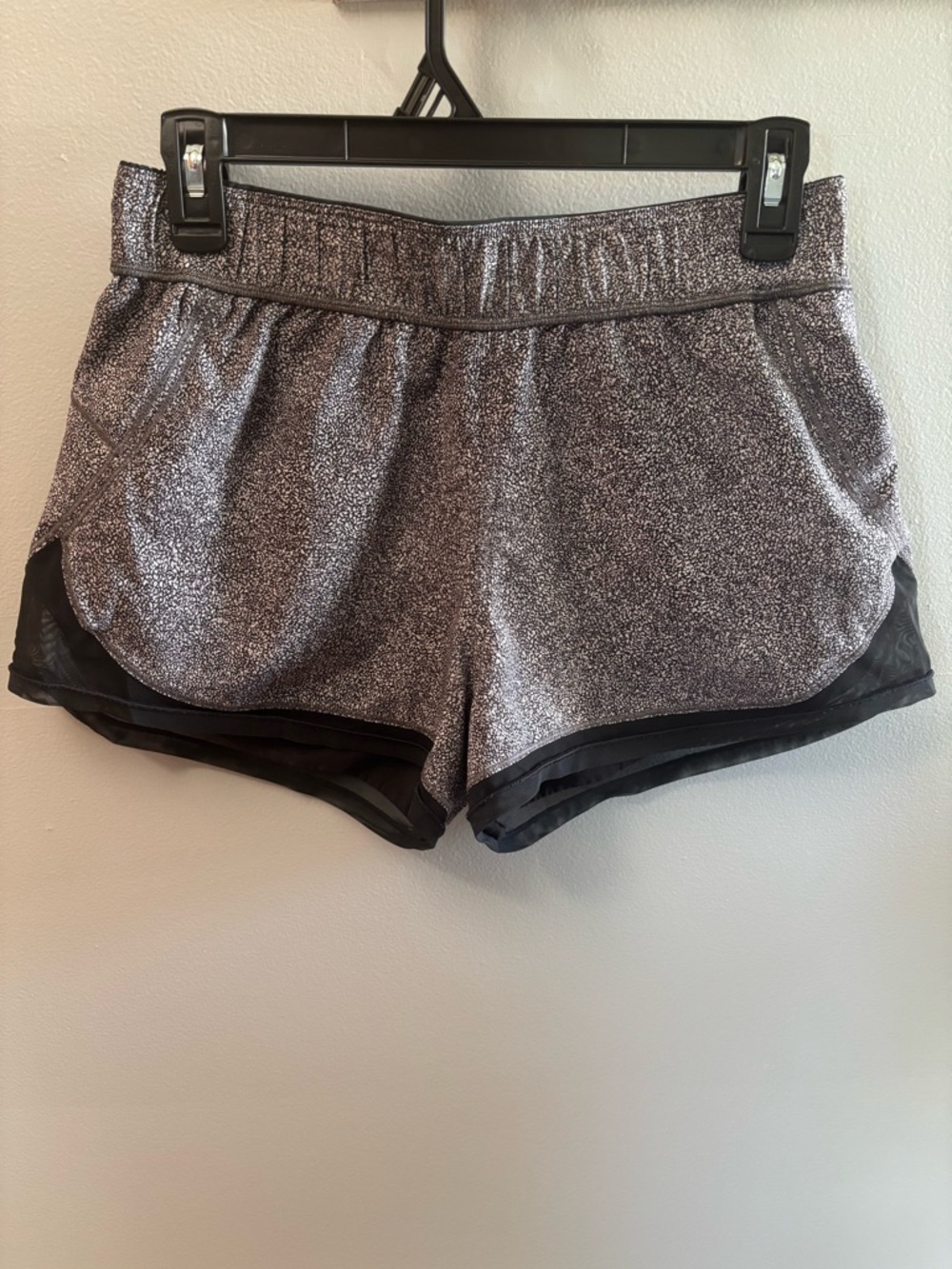 lululemon athletica Black/Silver Spotted Athletic Shorts with Black Mesh Trim